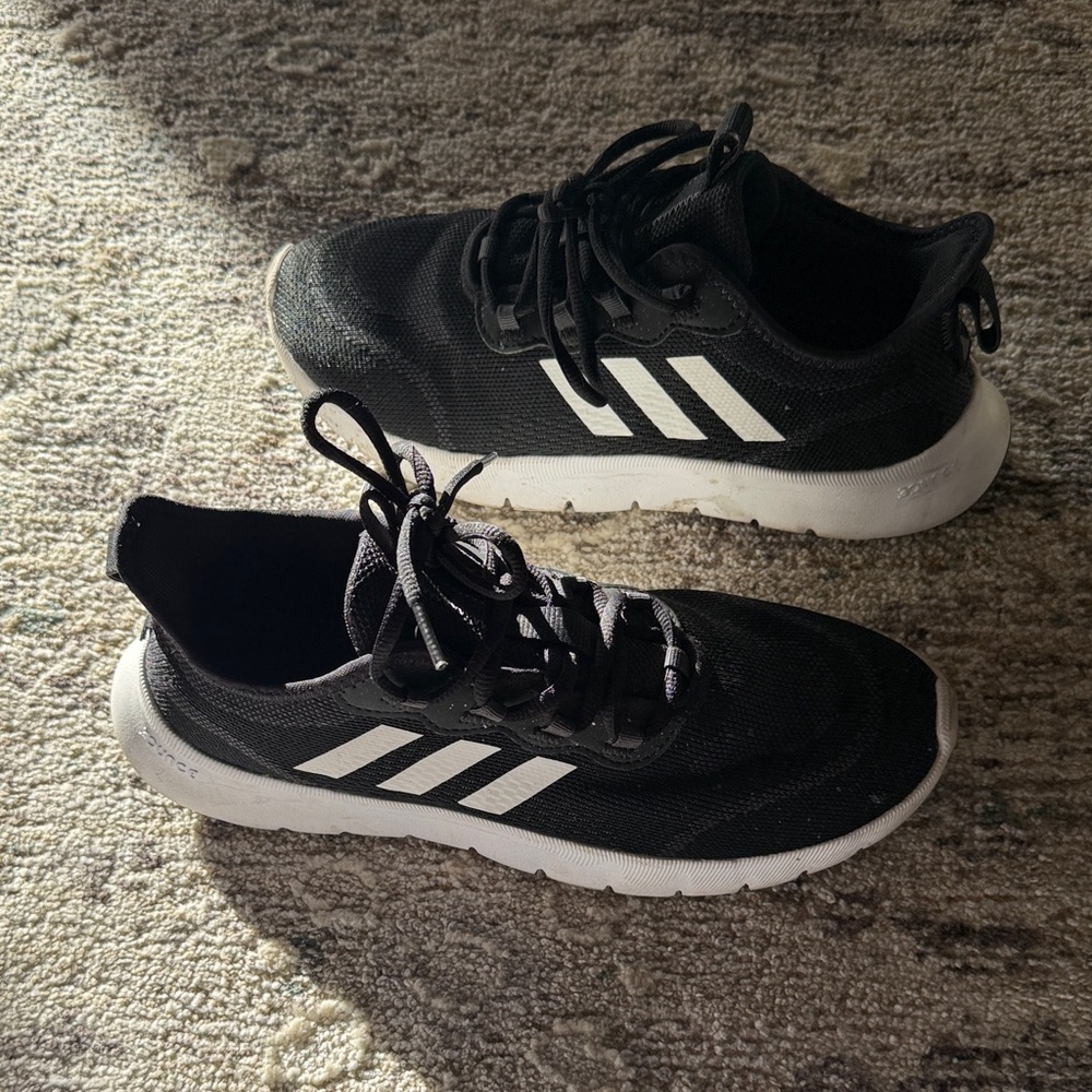WOMEN’S US 8 | Adidas Black with White Accents Running Shoes